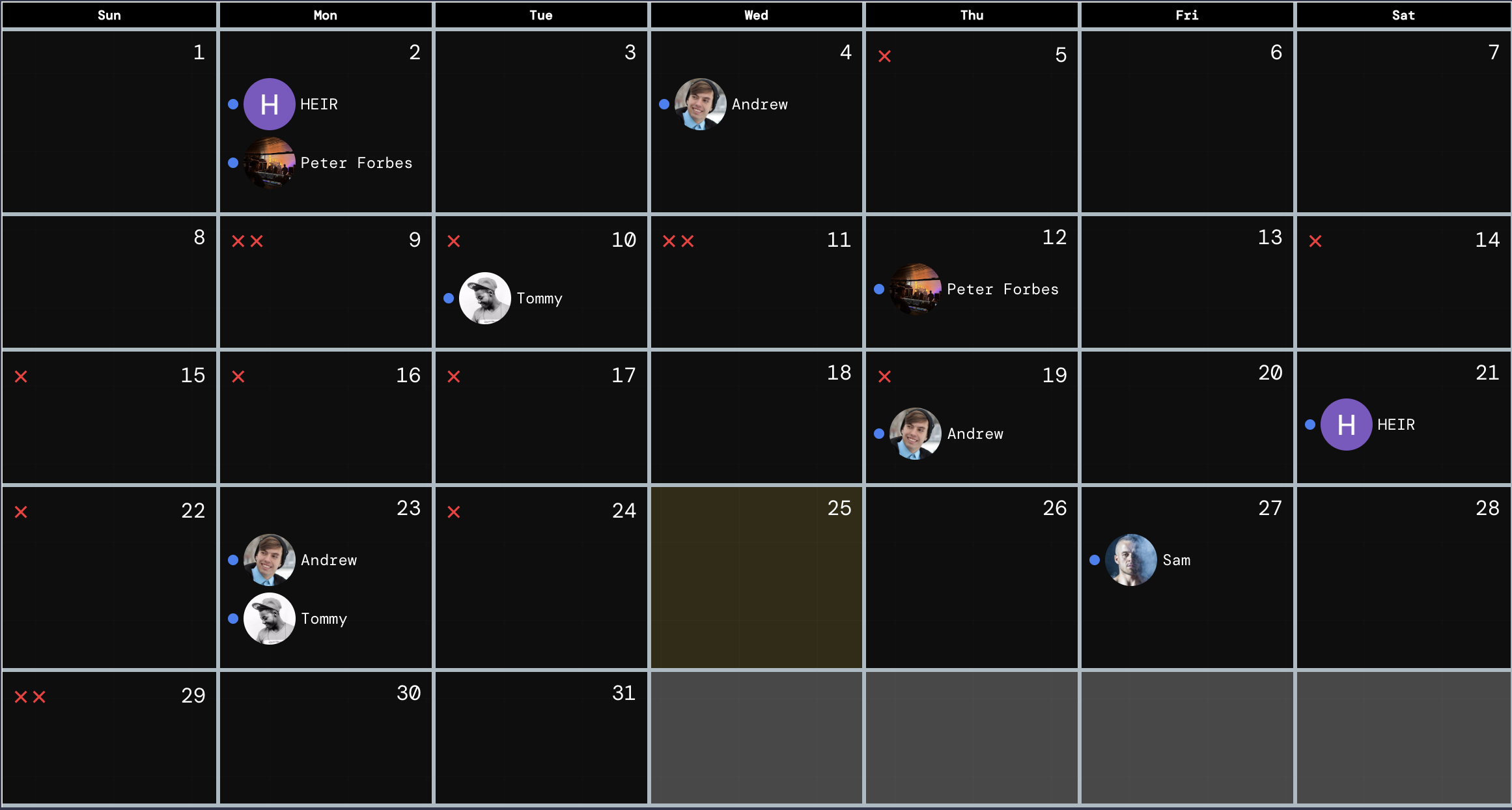 ScheduleMe calendar showing team shifts